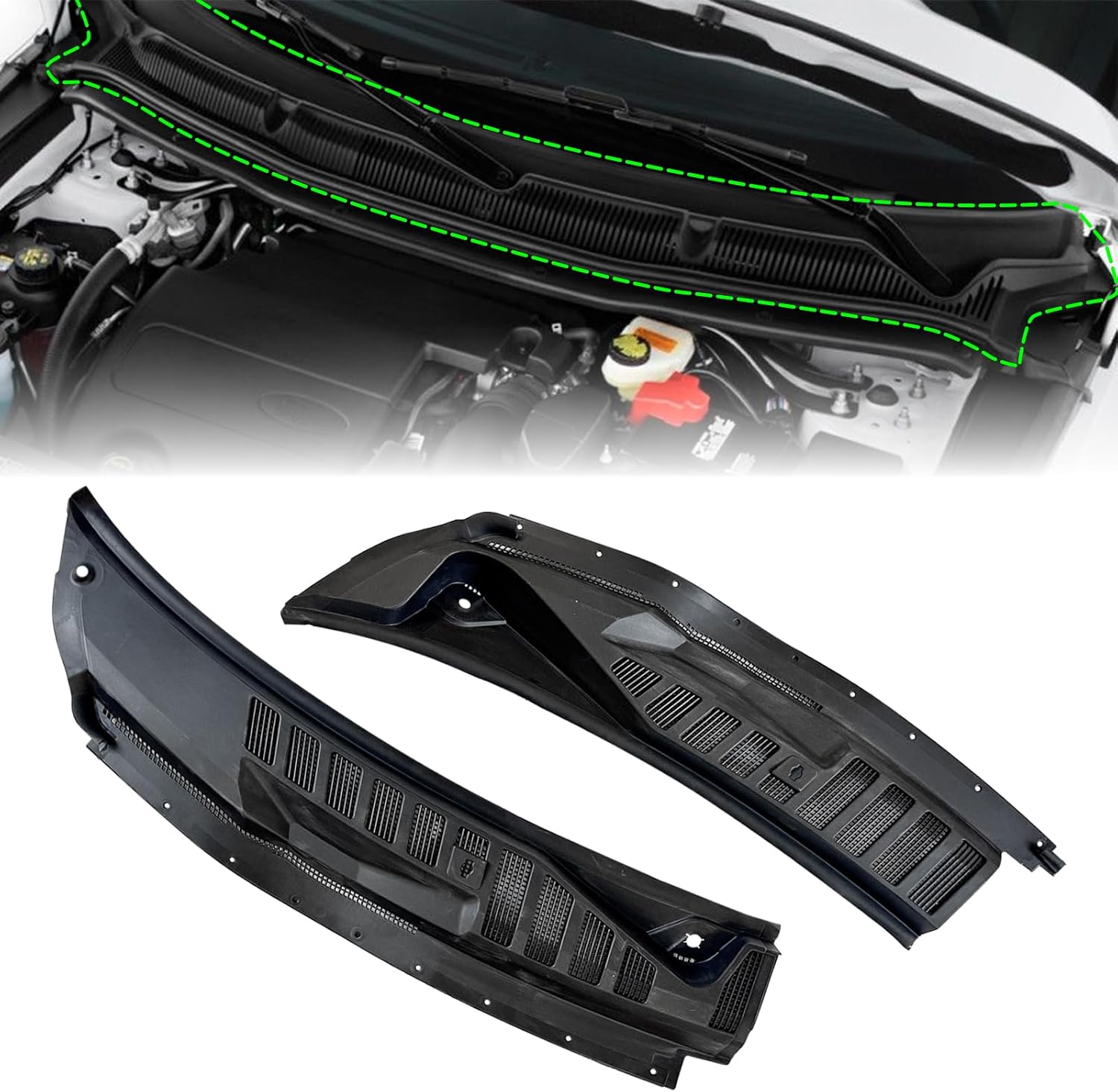 Pair Front Windshield Wiper Cowl Grille Insert Panel Compatible for 2017-2022 Ford F250/F350/F450/F550 Super Duty HC3Z-25022A68-AB HC3Z-25022A69-AC