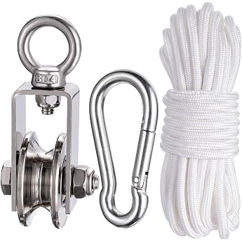 40 mm Pulley with 2 Ball Bearings Stainless Steel Fitness Pulley with 10 m Nylon Ropes and Clip Pulleys for 8 mm Ropes Steel Cable Load Capacity 200 kg