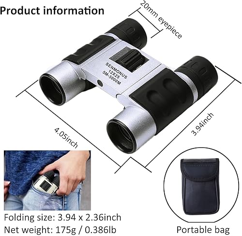 Miniatura 7 de Binoculares compactos pequeños de 12 x 25 pulgadas para adultos y niños, mini prismáticos plegables de bolsillo ligero, regalo para hombres,
