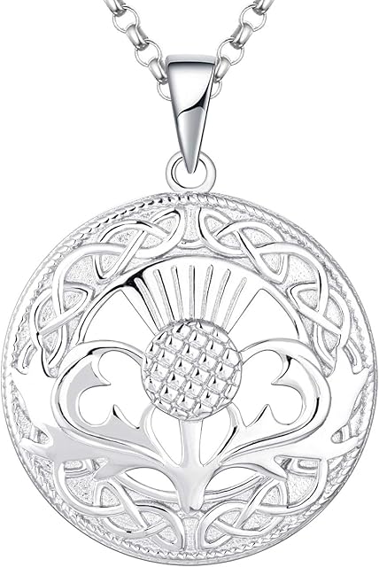 JO WISDOM Scottish Thistle Necklace,925 Sterling Silver Celtic Scotland Flower Outlander Pendant Necklace Jewelry for Women
