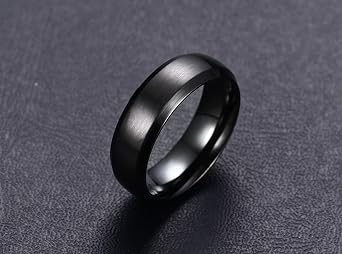 6MM Simple Wedding Band Sets Heart with Engraving Stainless Steel His and Hers Rings Black with Cubic Zirconia