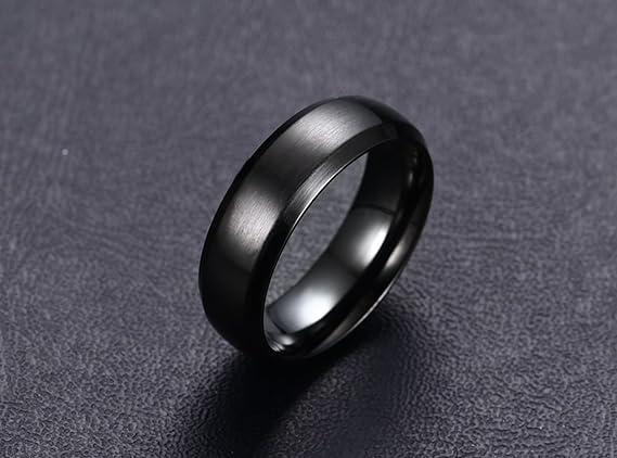 6MM Simple Wedding Band Sets Heart with Engraving Stainless Steel His and Hers Rings Black with Cubic Zirconia