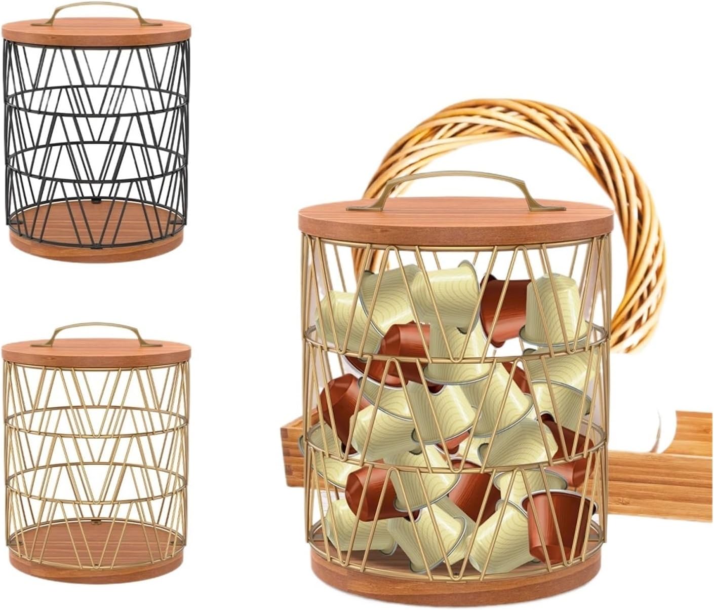 Large Capacity Coffee Capsule Holder With Wood Base Compact Espresso Pod Holder For Home(Gold 1pcs)