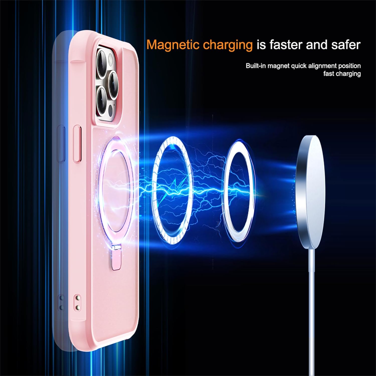 Designed for iPhone 14 Pro Max Case with Invisible Magnetic O-Ring Stand Military-Grade Translucent Case for iPhone 14 ProMax 6.7" [Designed for MagSafe][Great Grip Feeling], Pink