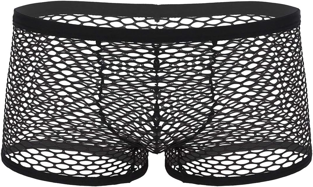 dPoisMen's Mesh Sheer Fishnet Low Rise Bikini Boxer Shorts Trunks See-Through Panties Underwear