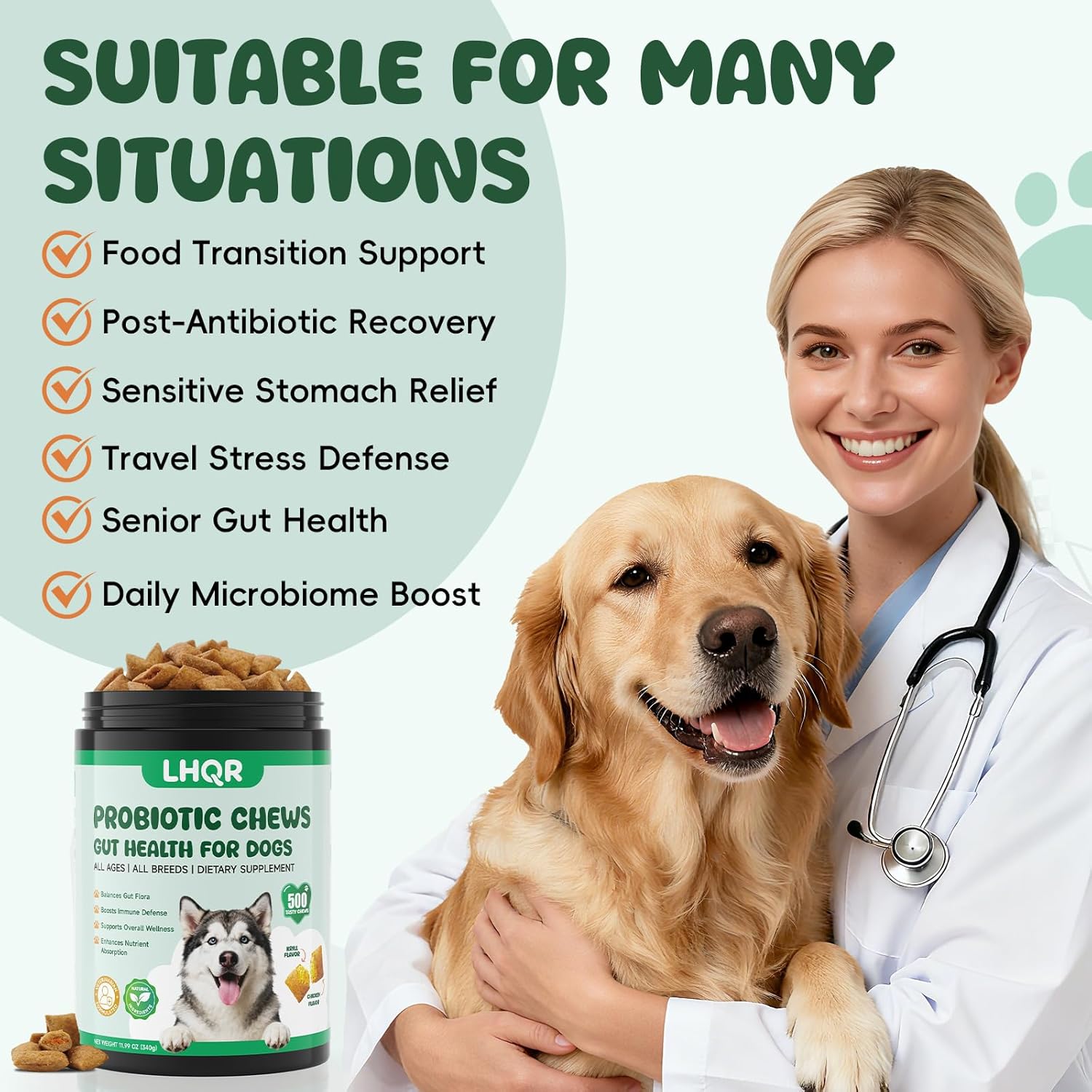 500 PCS Probiotics for Dogs - Digestive Enzymes & Prebiotics for Gut Health, Probiotic Dog Chews Diarrhea Relief & Gas Treatment, Pumpkin Formula for Sensitive Stomachs & Itchy Skin Support