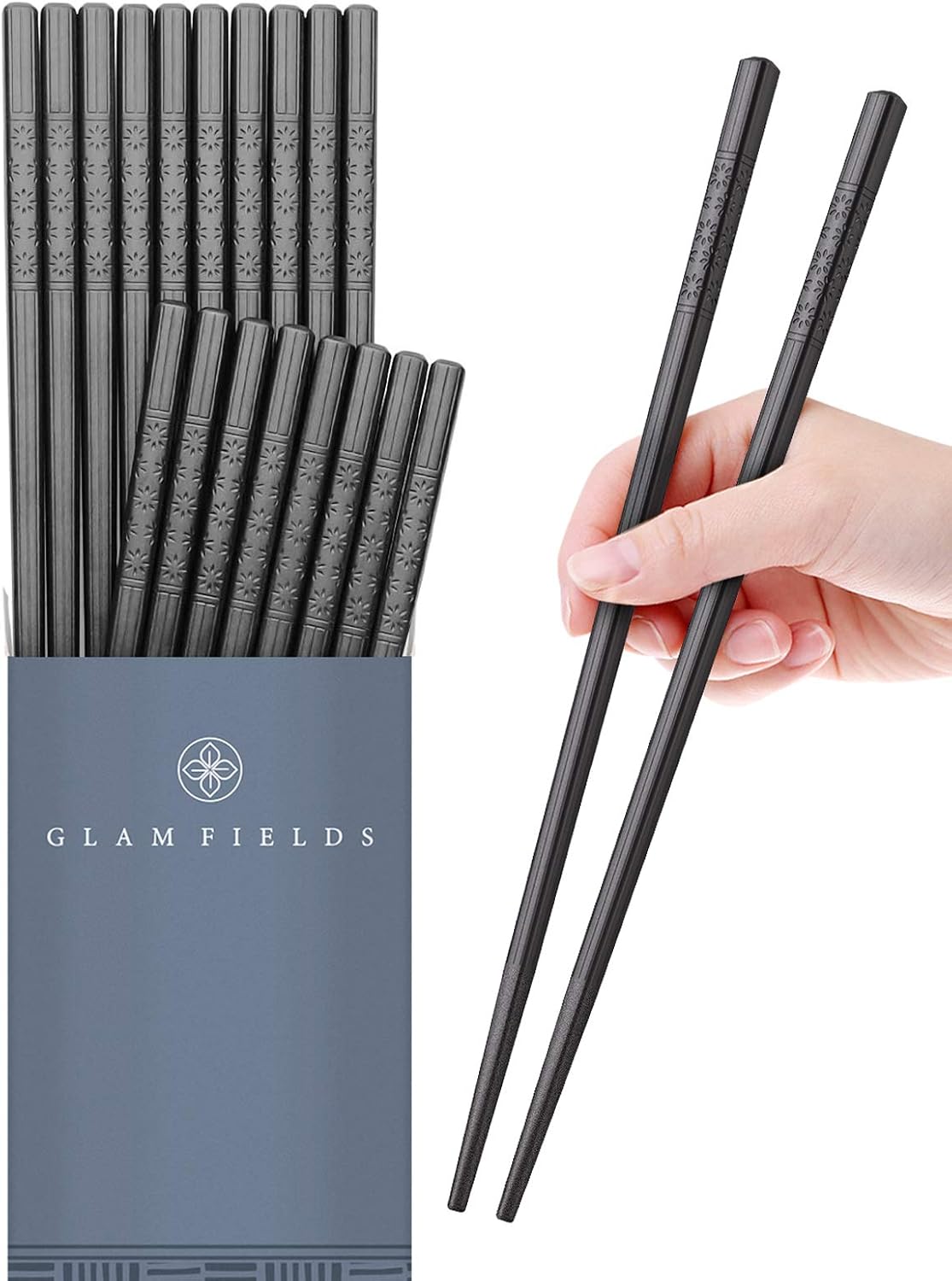 Glamfields 10 Pairs Fiberglass Chopsticks Reusable Japanese Chinese Chop Sticks Dishwasher Safe Non Slip 9 1 2 Inches Amazon Co Uk Home Kitchen