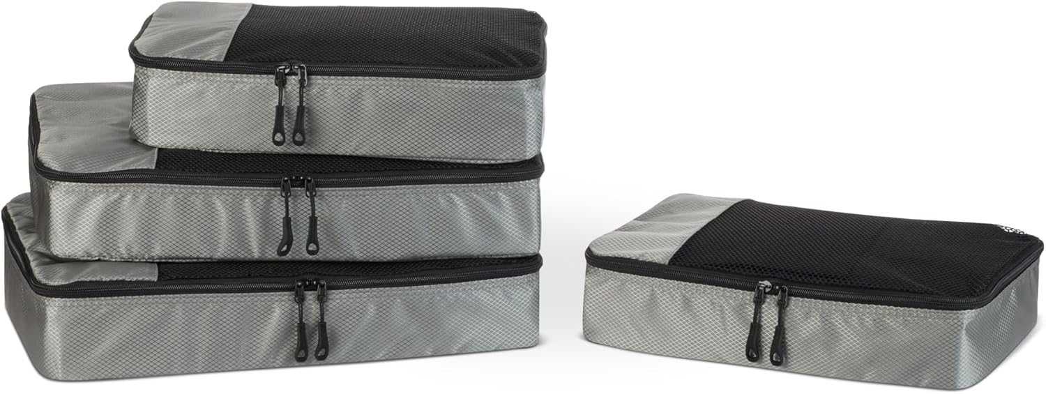 Amazon Essentials 8-Piece Packing Cubes Travel Accessories Set, Luggage Organiser with Double Zip, rPET Construction, Space-Saving Design, Black