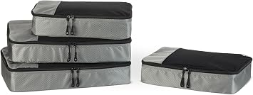 Amazon Essentials 4-Piece Packing Cubes Travel Accessories Set, Luggage Organiser with Double Zip, Mesh Top, 100% Polyester, 2 Large and 2 Medium, Grey Previously Amazon Basics