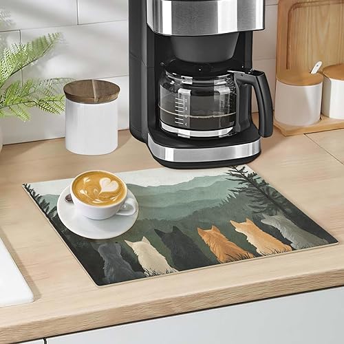 Vista 45 de Tapete de café para cafetera, máquina para cafetera, mesa, tapete absorbente de cuero para secar platos para encimeras de cocina, 18 x 12 pulgadas