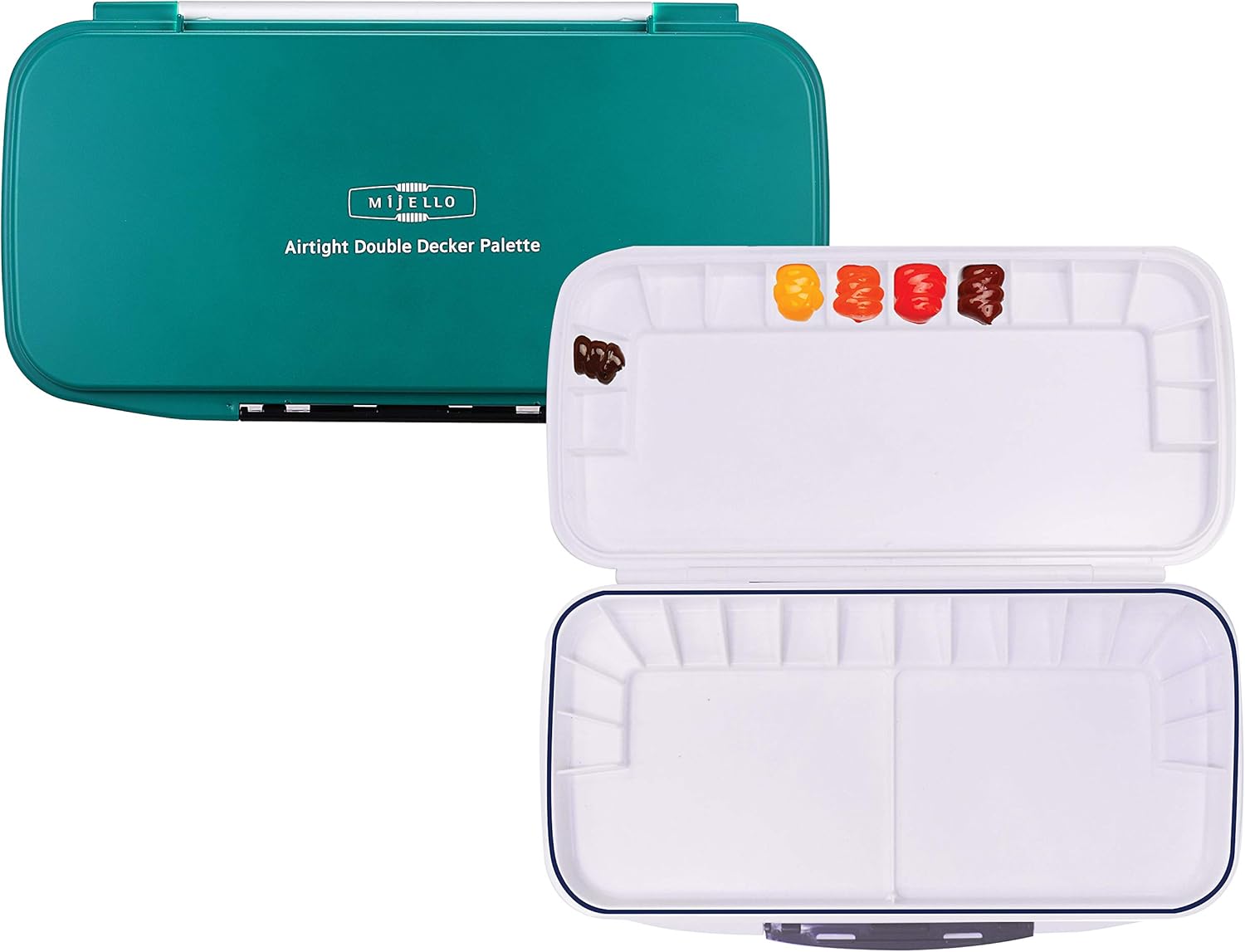 Mijello Double Decker Watercolor Palette, 40 Paint Wells, Teal, 13.25" x 6.75" x 1.25", 1 Each (MWP-1640)