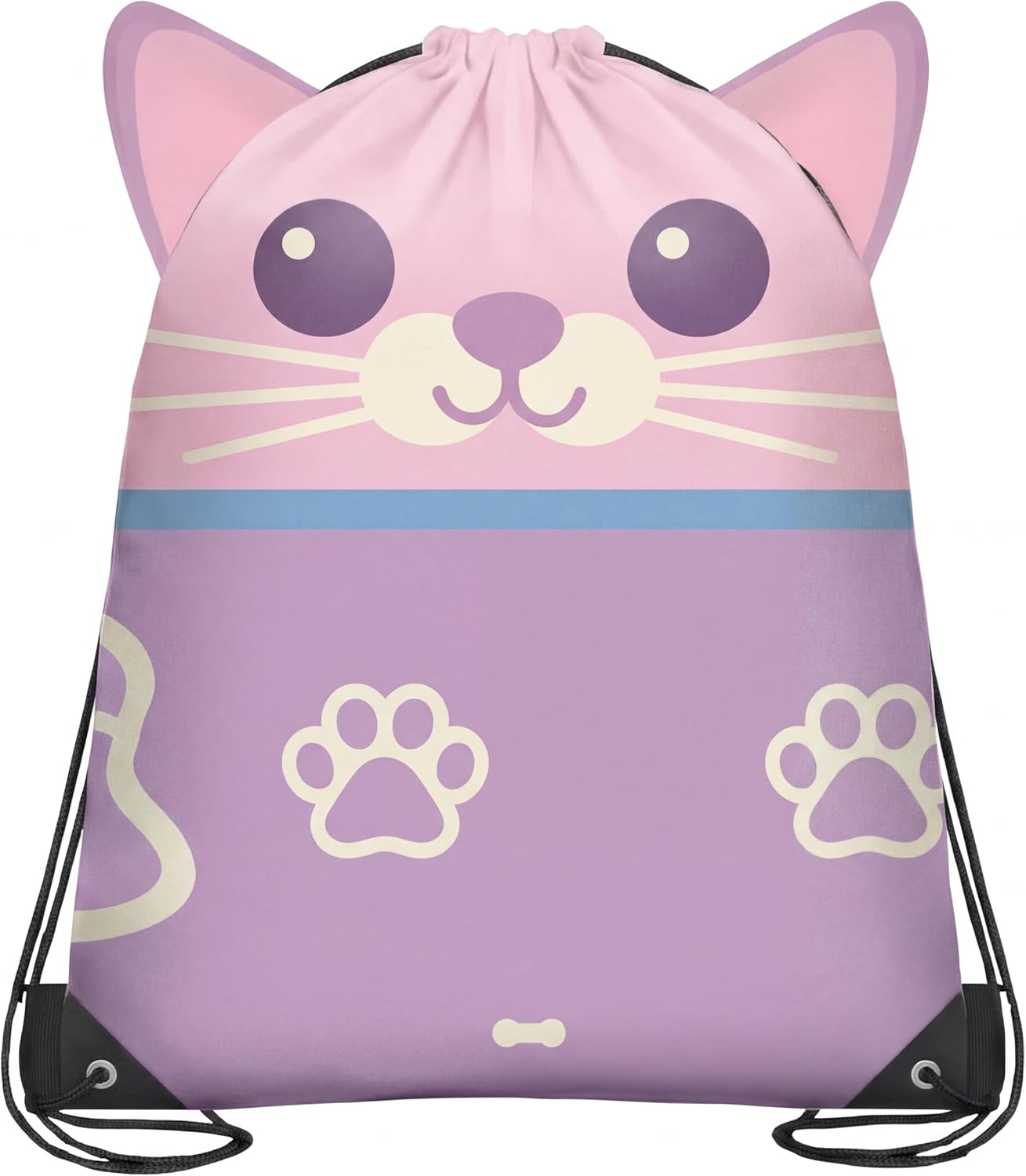 10 Pcs Cartoon Cat Doll House Themed Party Favor Packs, Cute Animation Cat Drawstring Backpack with Ear for Party Favors Candy Snack Gift Supplies for Kitten Themed Birthday Party Decoration