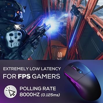 RK ROYAL KLUDGE RK M3 Wireless Gaming Mouse, 47g Lightweight Computer Mouse with PAW3950 Optical Sensor, 8K Polling 42000 DPI, Triple Modes PC Game Mice with 5 Programmable Buttons for Win/Mac, Black