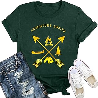 Womens Adventure Awaits Shirts Outdoor Camping Hiking T-Shirt Nature Wilderness Travel Tee