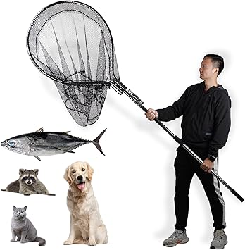 Dog Catch Net Pole, Animal Catching Net, Wildlife Control Tool, Large Fish Landing Net for Chicken Raccoon Duck Goose Bird Skunk Bat Raccoon Guinea Fowl Feral Cat Pigeon Tuna Goat - Heavy Duty