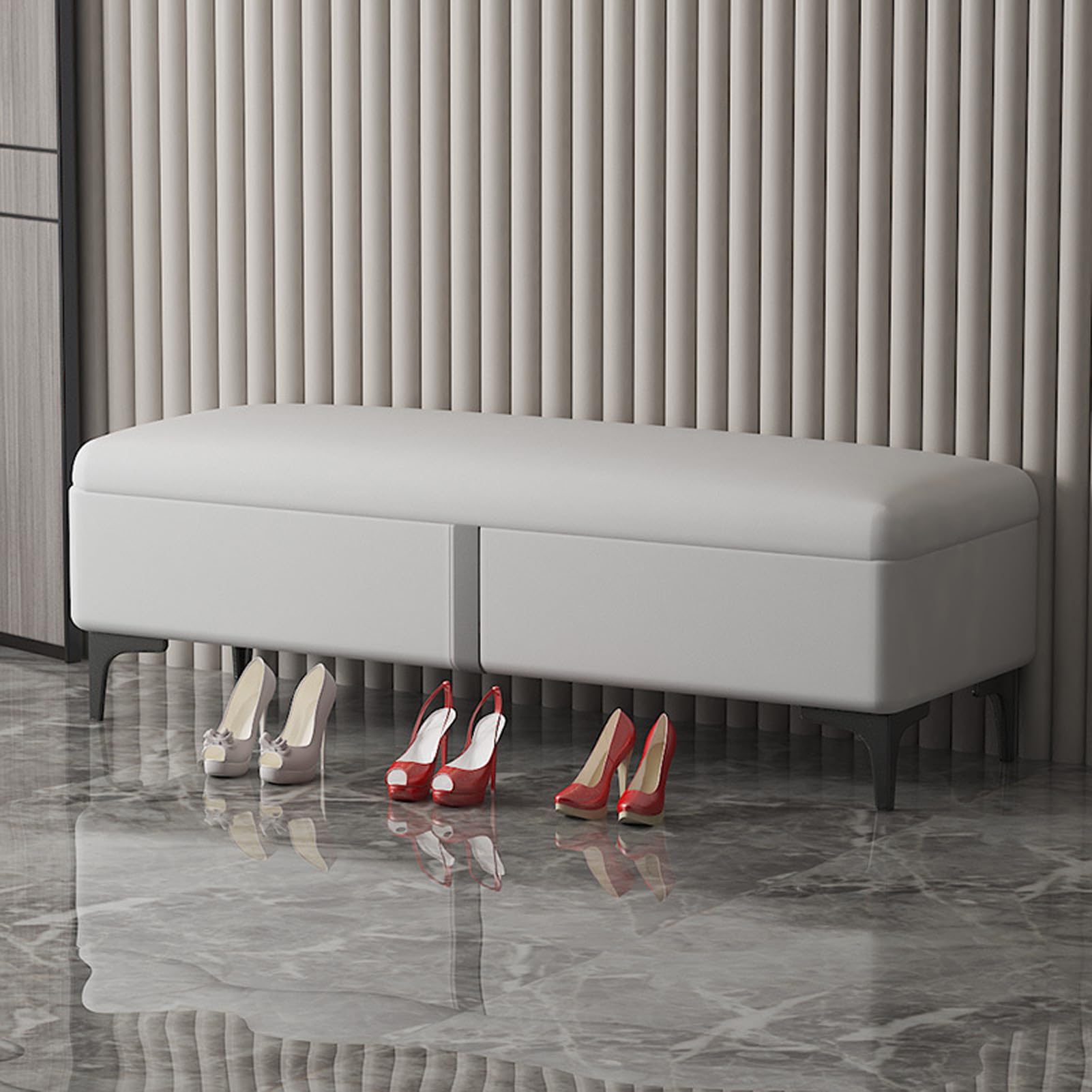 Banc de rangement compact pour en finir avec le désordre de l'entrée