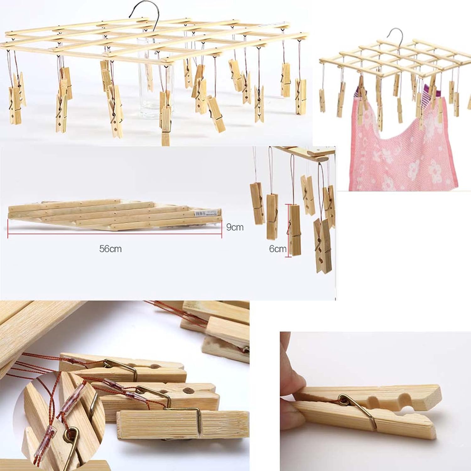 ZEALMAX Handmade Bamboo Drying Racks, Multi-Function Non-Slip Windproof Underwear Socks Hangers