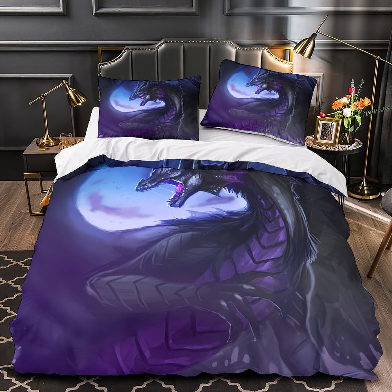 Housse de couette dragon fantastique parure lit 3D single 135x200