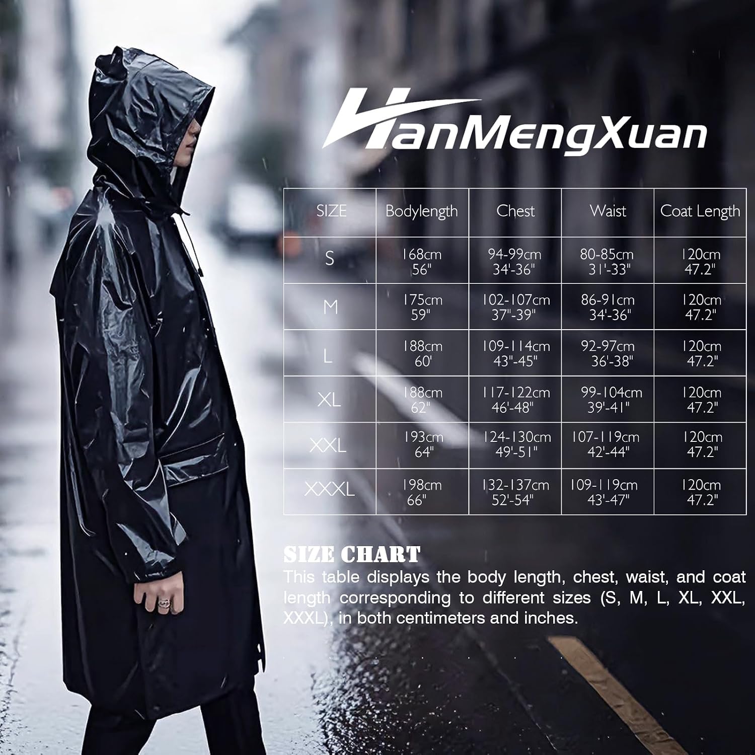 Men's Rain Jacket with Hood Waterproof Lightweight Long Safety Raincoat Rain Gear