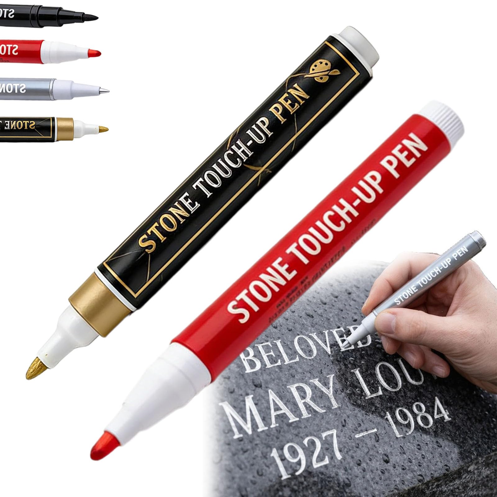 JORCEDI Golden Tombstone Marker Pen For Restoring Faded Grave Inscriptions, Gravestone Marker Pen, Waterproof Stone Touch-up Pen, Markers for Granite Headstones, Grave, Mug, Ceramic (Red+Gold)