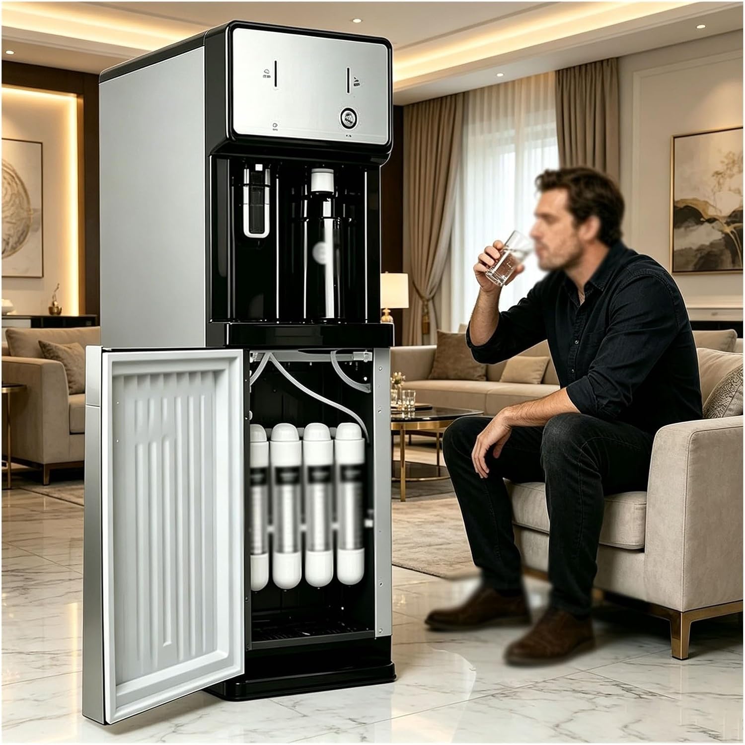 4-Stage Filtration Water Cooler,Instant Hot Water Dispenser | 3 Temperature Settings,Floor-standing Freestanding Water Purifier For Home Office