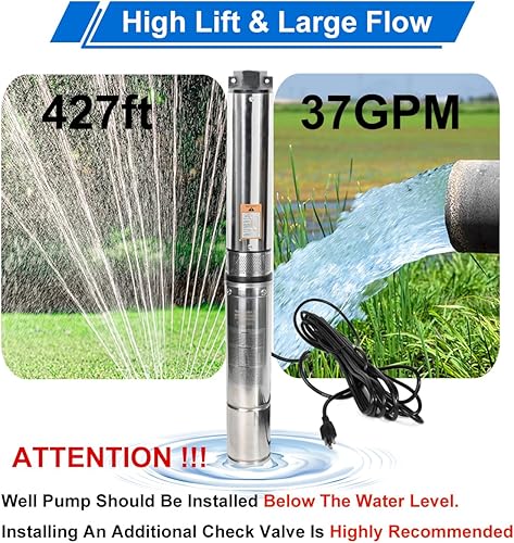 Miniatura 27 de Bomba sumergible de acero inoxidable con cable de alimentación de 100 pies, salida extra, resistente (1hp-110 V + caja de control)