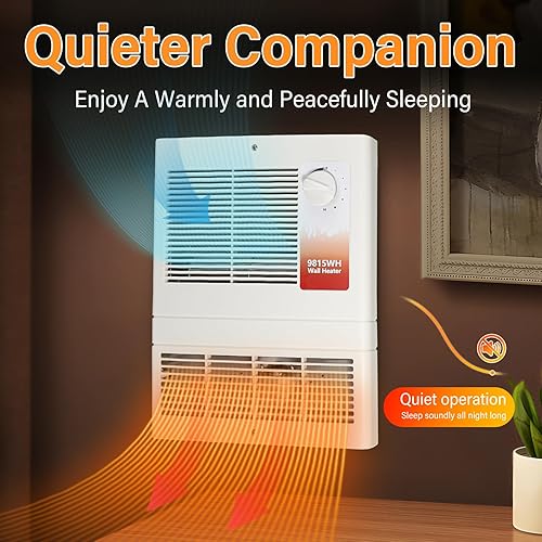 Miniatura 4 de 9815WH - Calentador eléctrico de pared de gran capacidad con termostato ajustable integrado y motor silencioso, protección contra