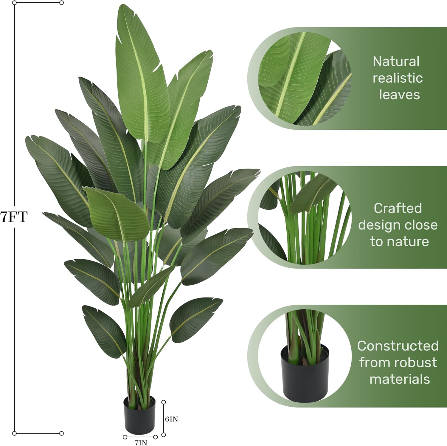 7FT Artificial Bird of Paradise Tree 82 Inch Tall Faux Silk Plants Banana Leaf with 19 Trunks in Black Pot for Home Decor Living Room Office Bedroom - Image 2