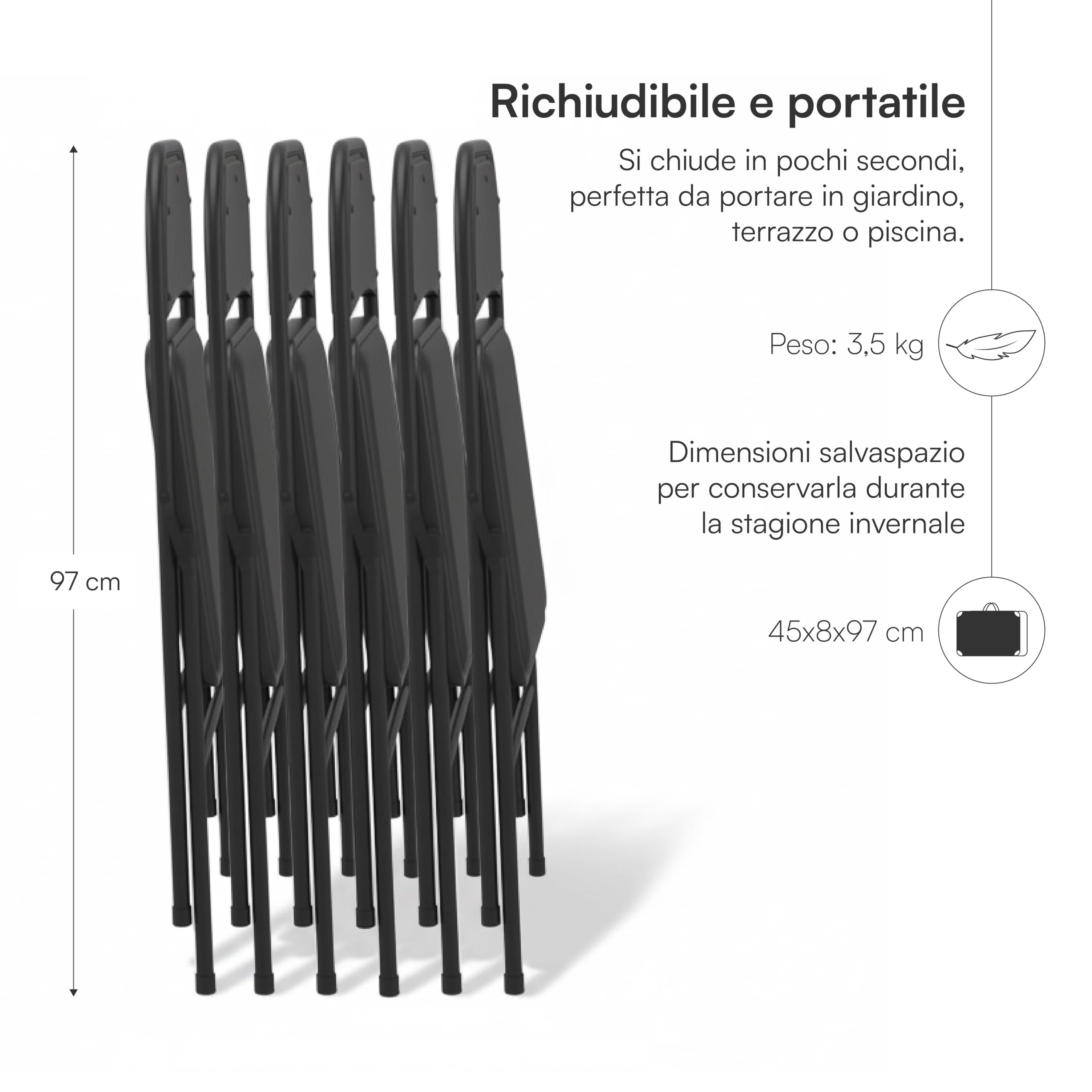 Baroni Home Juego de 6 sillas plegables negras, asiento y respaldo acolchados, impermeables y fáciles de limpiar, silla ahorra espacio al abrir y cerrar, 45 x 48 x 77 cm