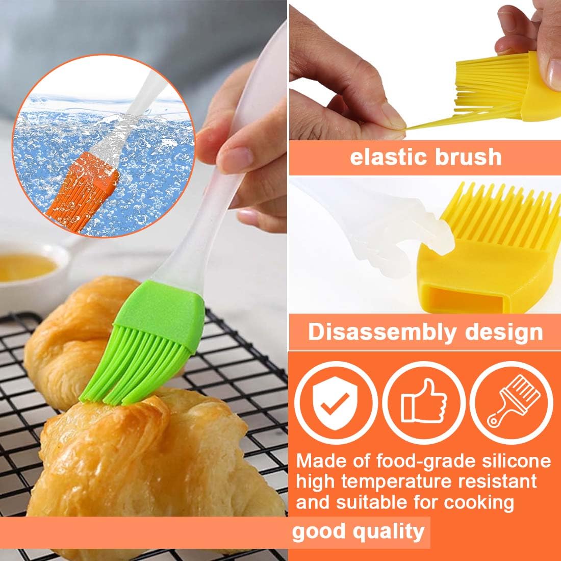 9 Pezzi Pennello da Cucina in Silicone, Pennello per Barbecue Alta Temperatura Anti-Perdita Setole, Pennello per Salse Uova Miele, per Cottura Domestica Campeggio Ristorante