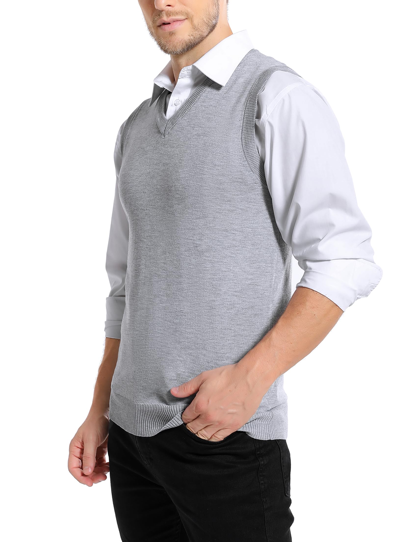 Sykooria Gilet Maglione da Uomo con Scollo V Maglioncino Smanicato Senza Maniche Pullover Gilet Cotone in Maglia Invernale Maglioni e Cardigan da Uomo Casual