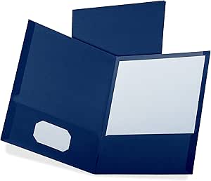 Oxford Linen Finish Two-Pocket Folders, Navy (Letter Size)
