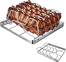 Rib Rack for Smoking and Grilling, Smoking-holds Up to 4 Full Racks of Ribs for Standing Rib Roast, Stainless Steel Meat Resting Rack for Outdoor Grill Camping Picnics Barbecue Grills and Smokers