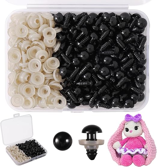 Vanblue Safety Eyes 260PCS 10mm Plastic Black Craft Eyes Teddy Bear Eyes with Washers for Amigurumi Stuffed Animals Crochet Toys Crafts Making Halloween Decorations