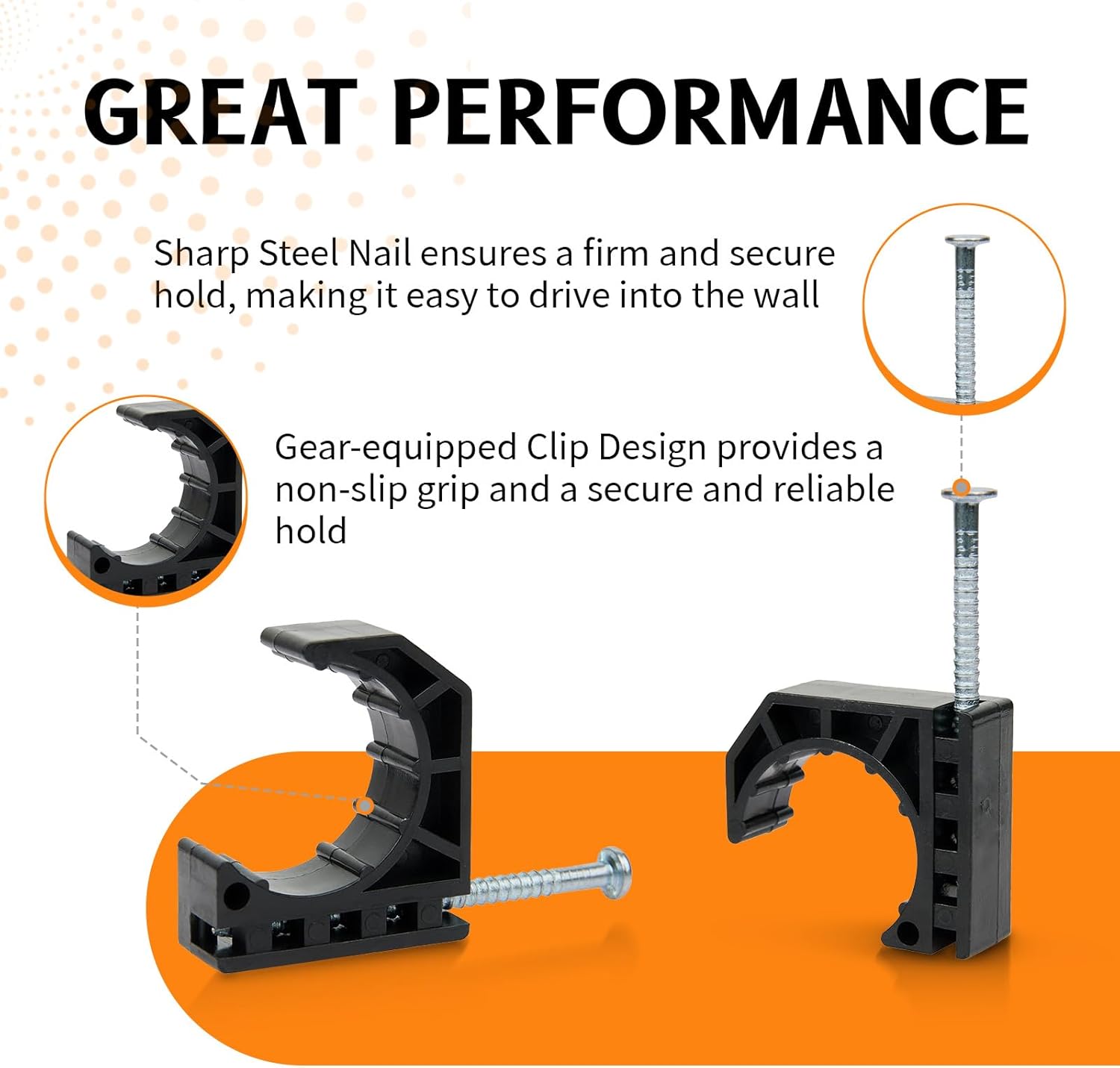 HeSun 3/4インチ ハーフクランプ器具 ブラック Jフック 釘付き PEX サポートホルダー 配管プロジェクト用 50個パック
