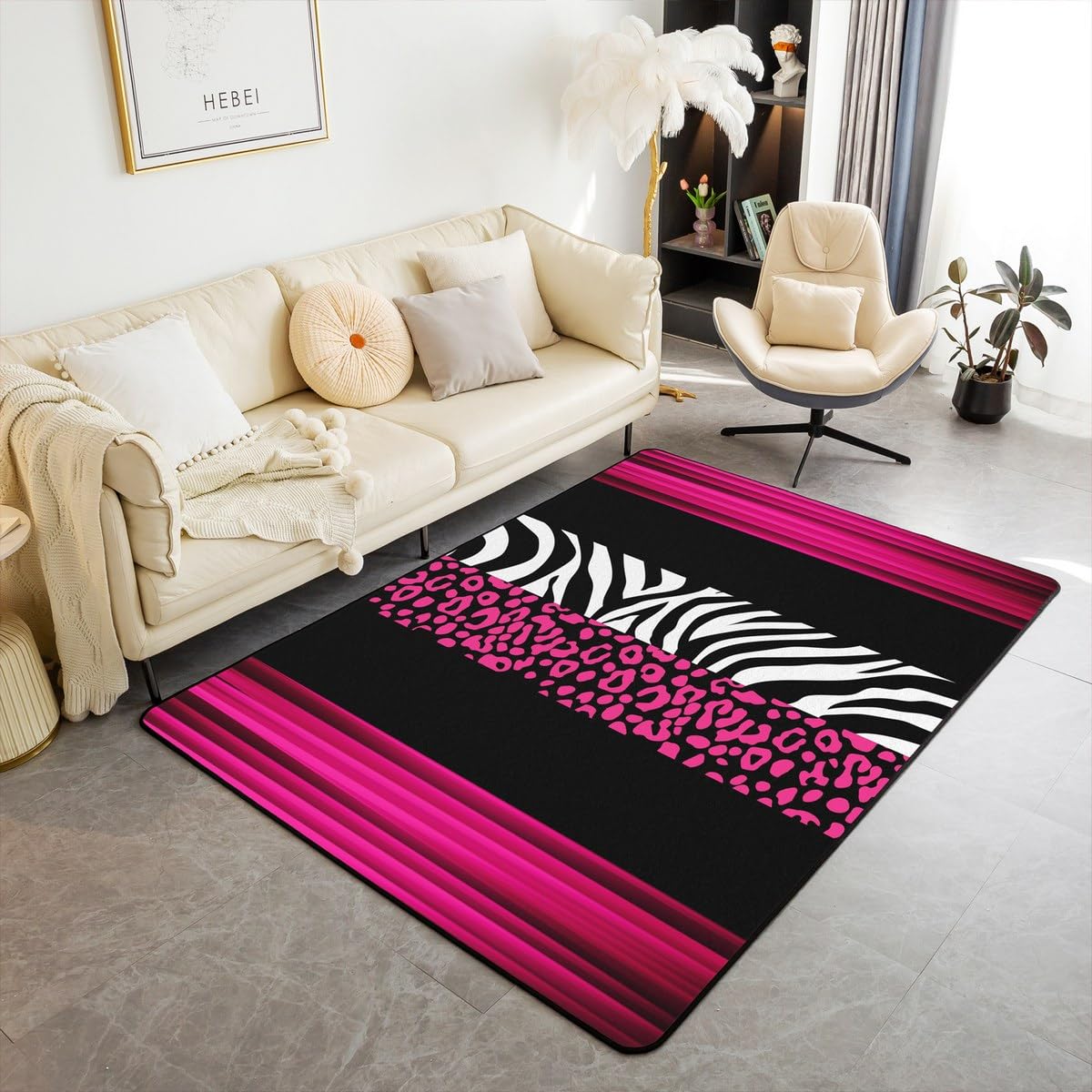 Tapis de salon enfants rose et noir pour chambre de fille et jeux