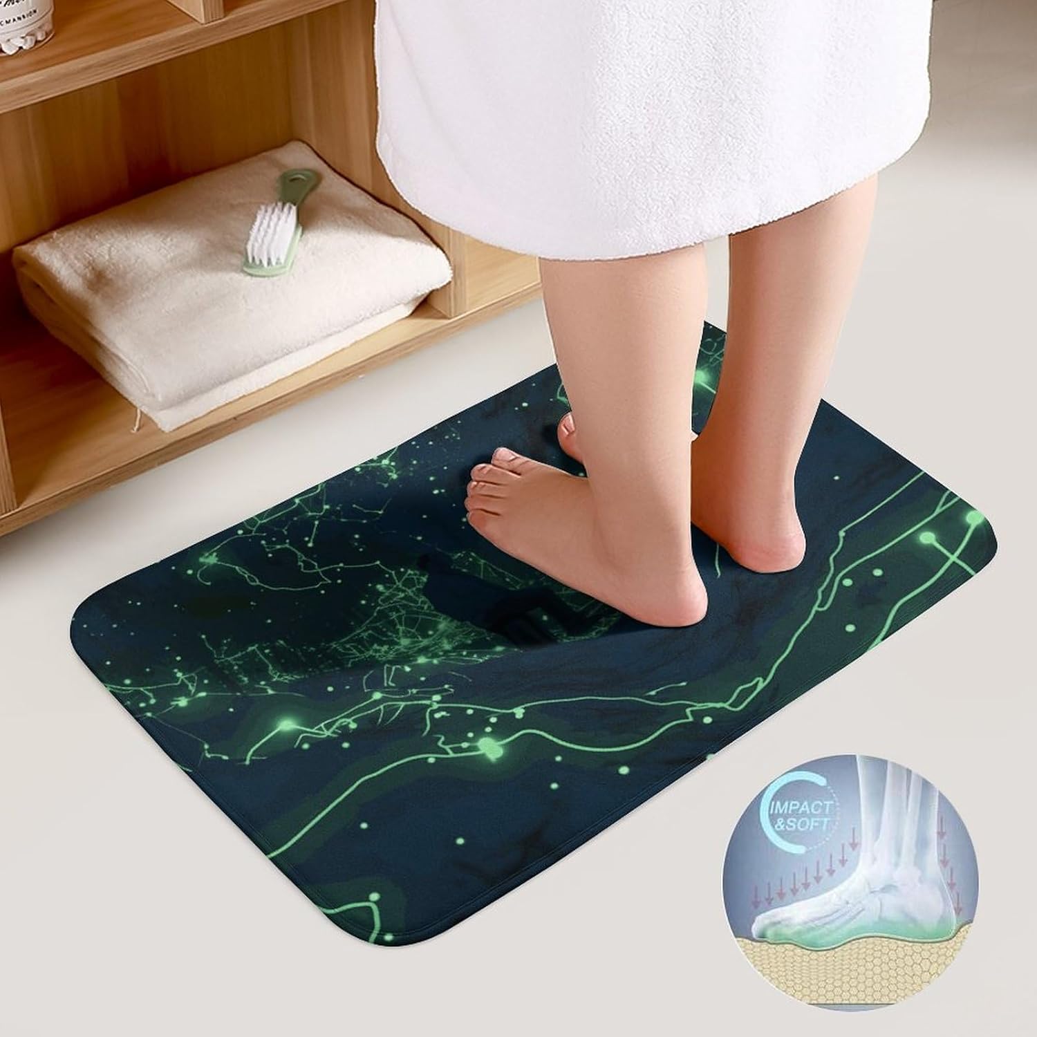 Bathroom Rug Set of 2 Glow in The Dark Bath Mat Decor Mat 15.7"x23.6" Non Slip Shower Mat Absorbent Floor Mat Washable Bath Mats for Door Entrance Tub Side Toilet U Shape Mat