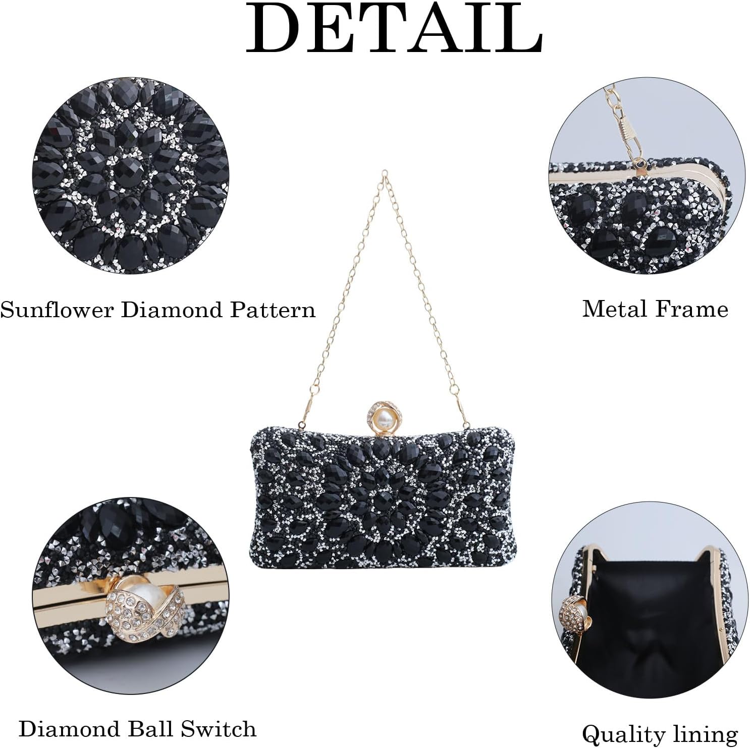 Sparkly Women's Evening Clutch Purses Rhinestone Bag Luxury Handbags For Weddings Formal Prom Party - Image 5