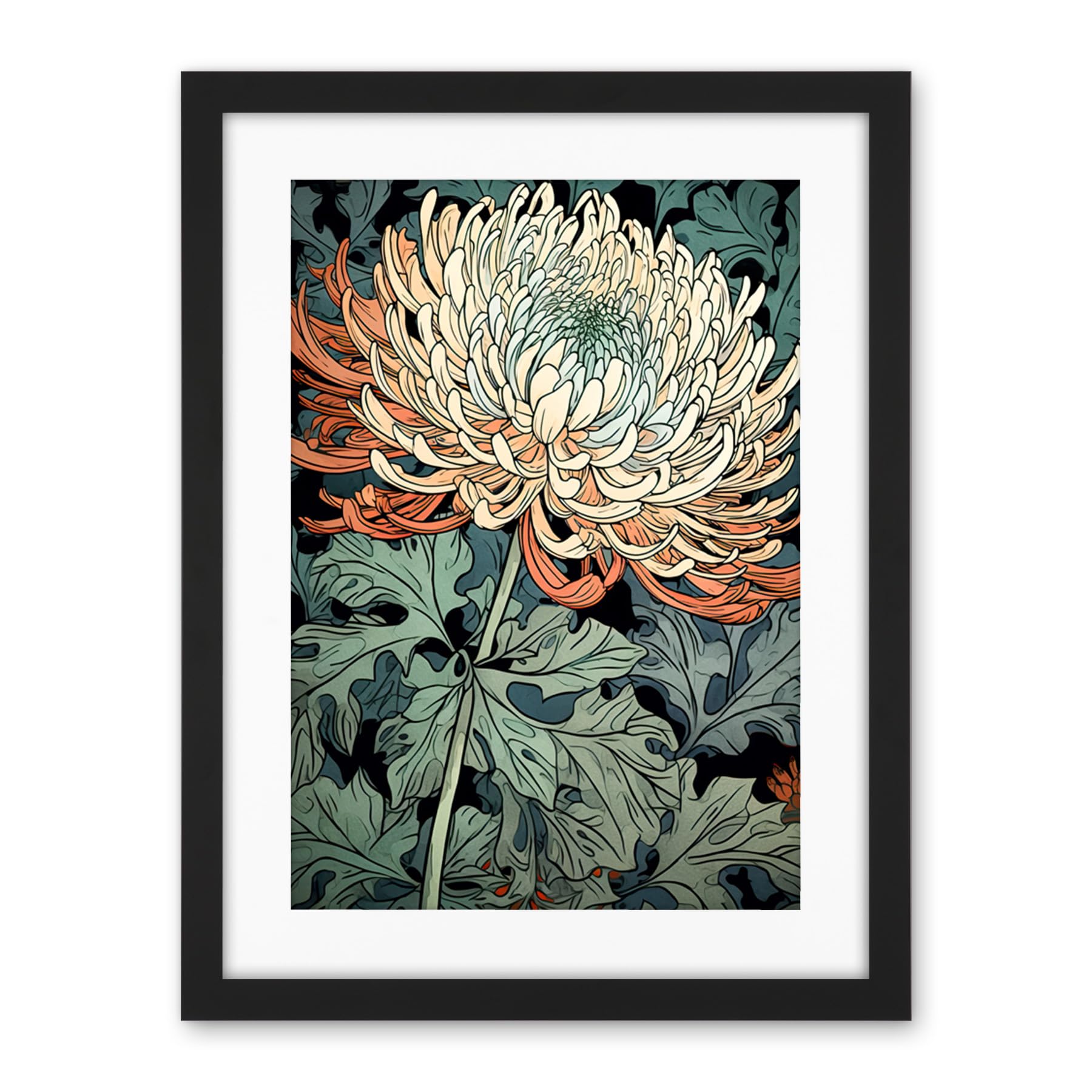 Artery8 Pastel Gradient Colour Chrysanthemum Flower Bloom Artwork Framed Wall Art Print 18X24 Inch