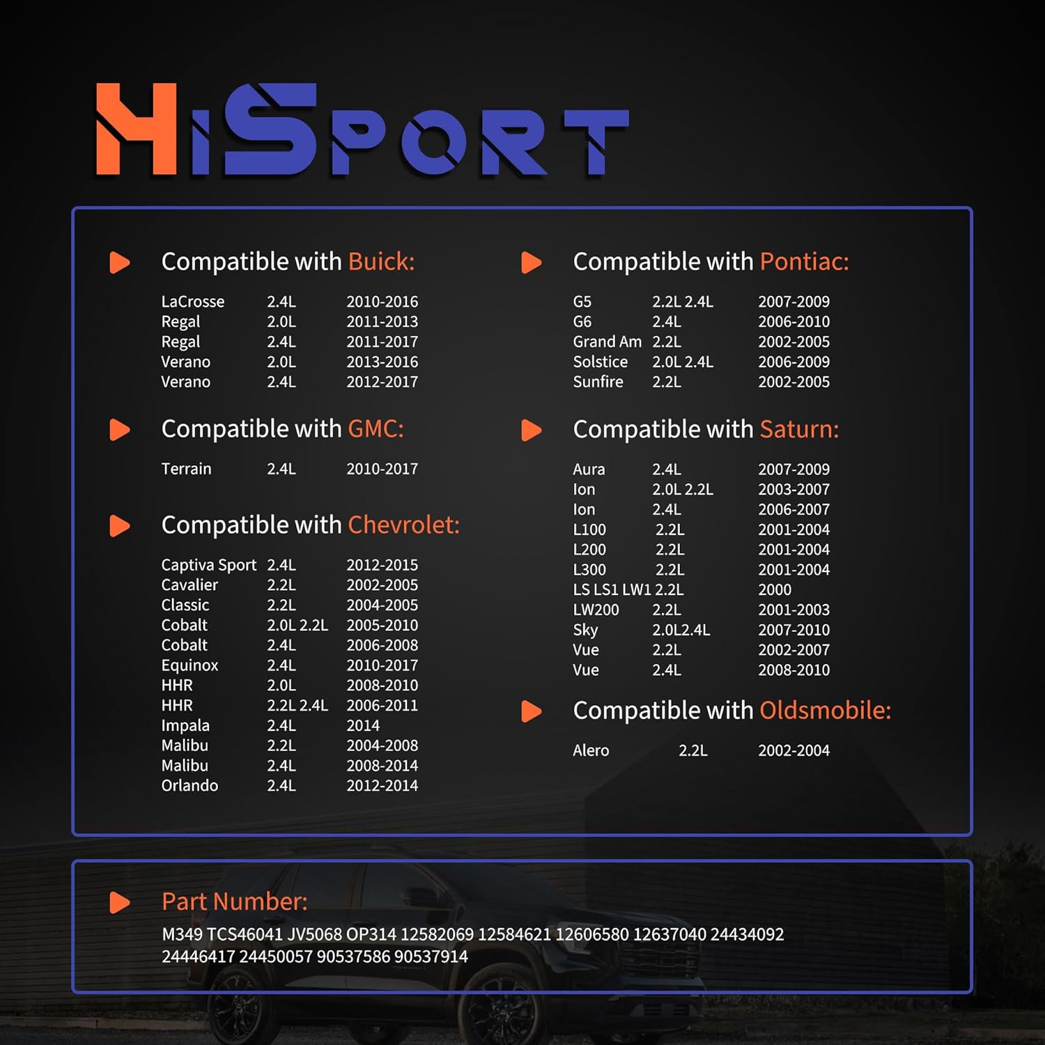 HiSport M349 Engine Oil Pump Compatible with Buick Chevrolet Pontiac Saturn 2.0L 2.2L 2.4L 2000-2017 DOHC Replace OP314 TCS46041 JV5068 12582069 12584621