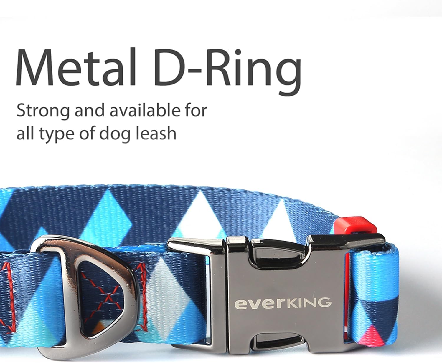 Everking Dog Leash and Collar Set with Metal Buckle,Suitable for Large Dogs Weighing 21-40kg, Memphis Geometric Pattern Design Style, Flexible Webbing, Nylon Handle, Adjustable (Blueberries, L)