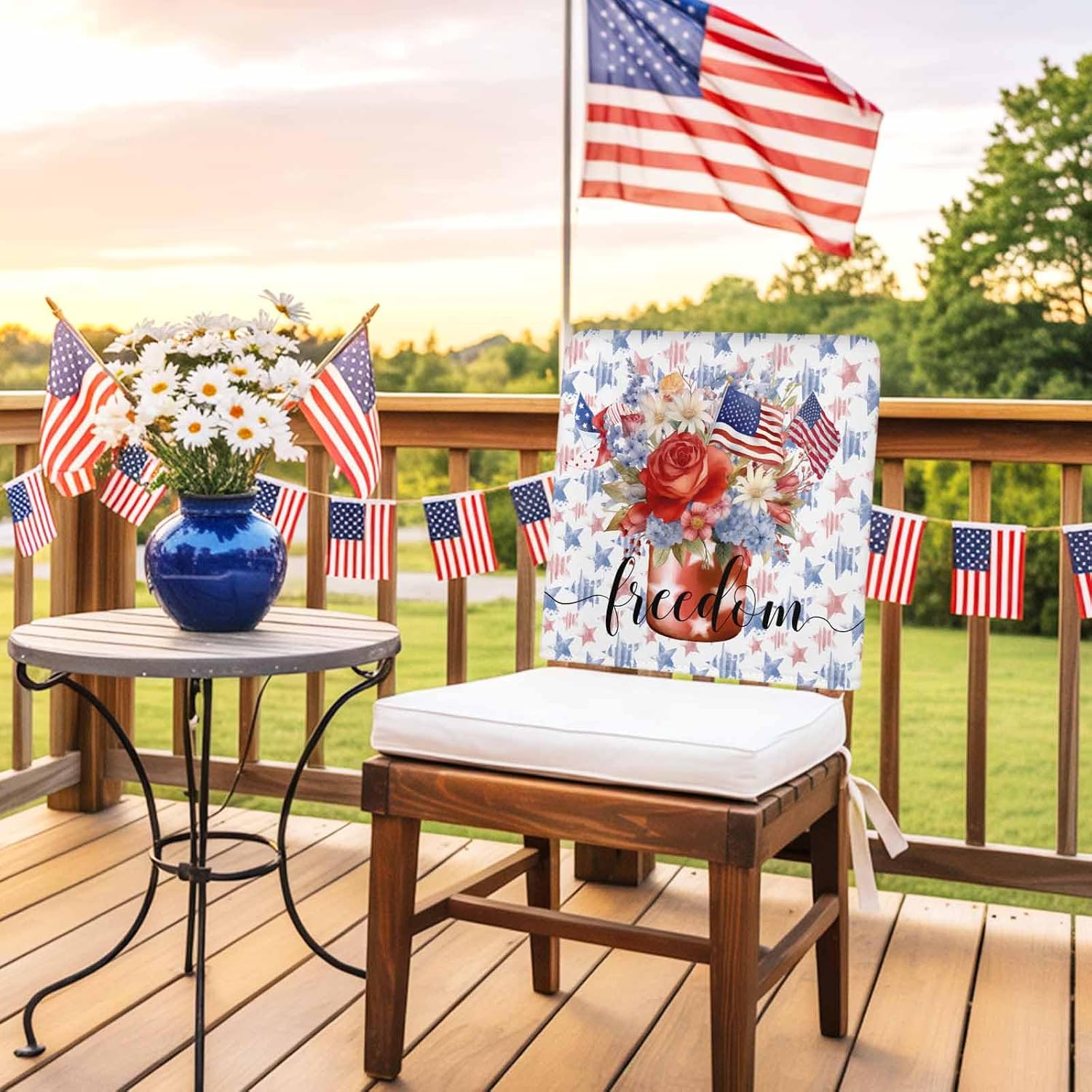 6 Pack 4th of Chair Back Covers July American Flag Patriotic Star Flowers Stretchable Removable Chair Slipcovers Washable Seat Covers for Dining Room Kitchen Restaurant 19 x 18 Inch