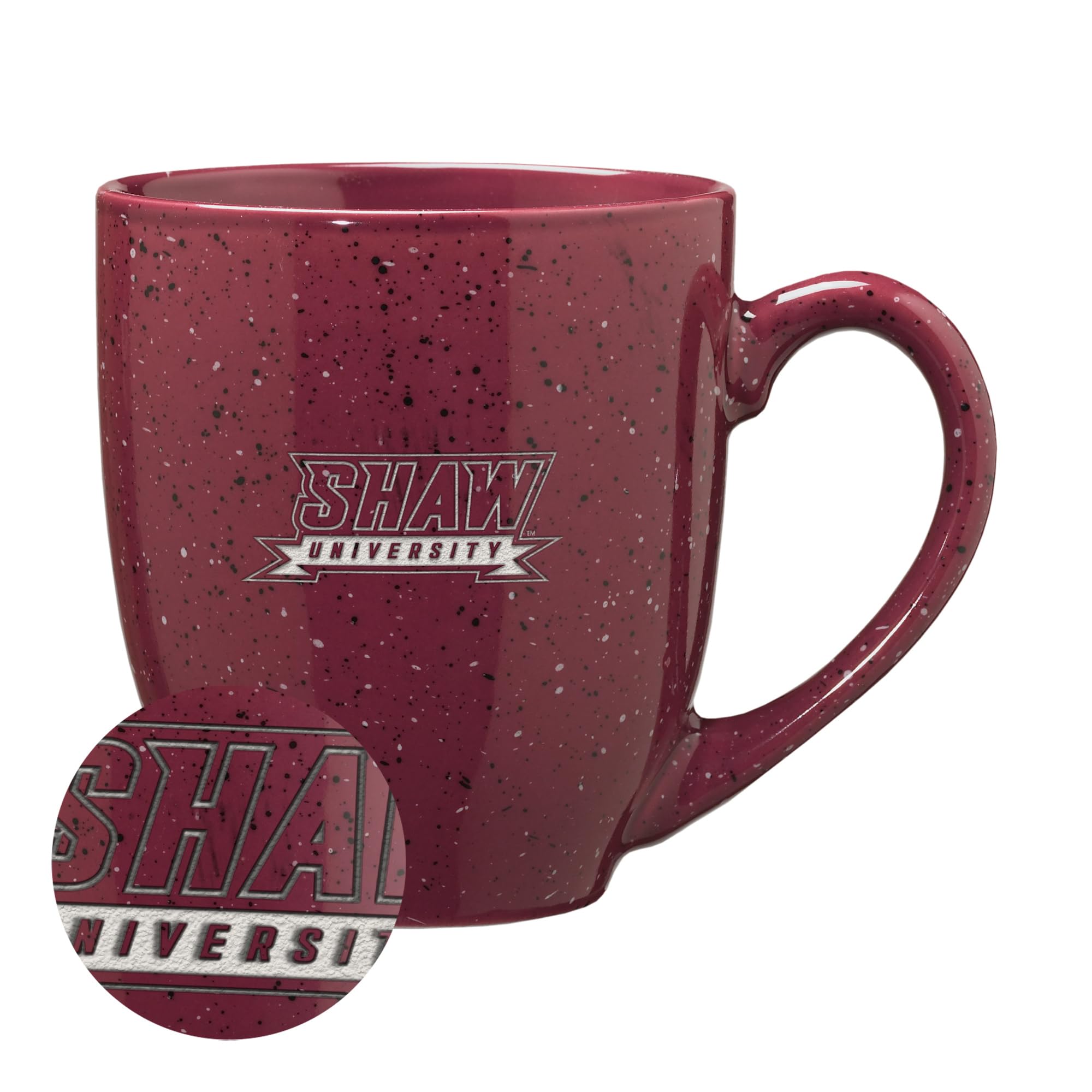 Rico Industries NCAA Shaw Bears Primary Logo Maroon 16 oz Team Color Laser Engraved Speckled Ceramic Coffee Mug