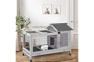 Rabbit Hutch Indoor Outdoor Rabbit Cage Bunny Cage with Run,No Leak Pull Out Tray,Wire Fence