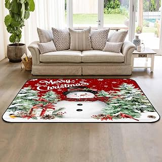 Red Snowman Christmas Area Rugs for Living Room/Bedroom, Indoor Outdoor Rugs, Xmas Snowflake Tree Gifts Area Rug Throw Carpet Non Slip Bathroom Rug Floor Mats Kitchen Runner Rugs 5'x8'