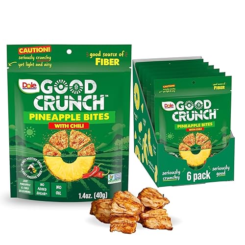 Dole Good Crunch Piña con bocadillos de frutas secas de chile, sin gluten y bocadillo vegano, bolsas de 1.4 onzas (paquete de 6)