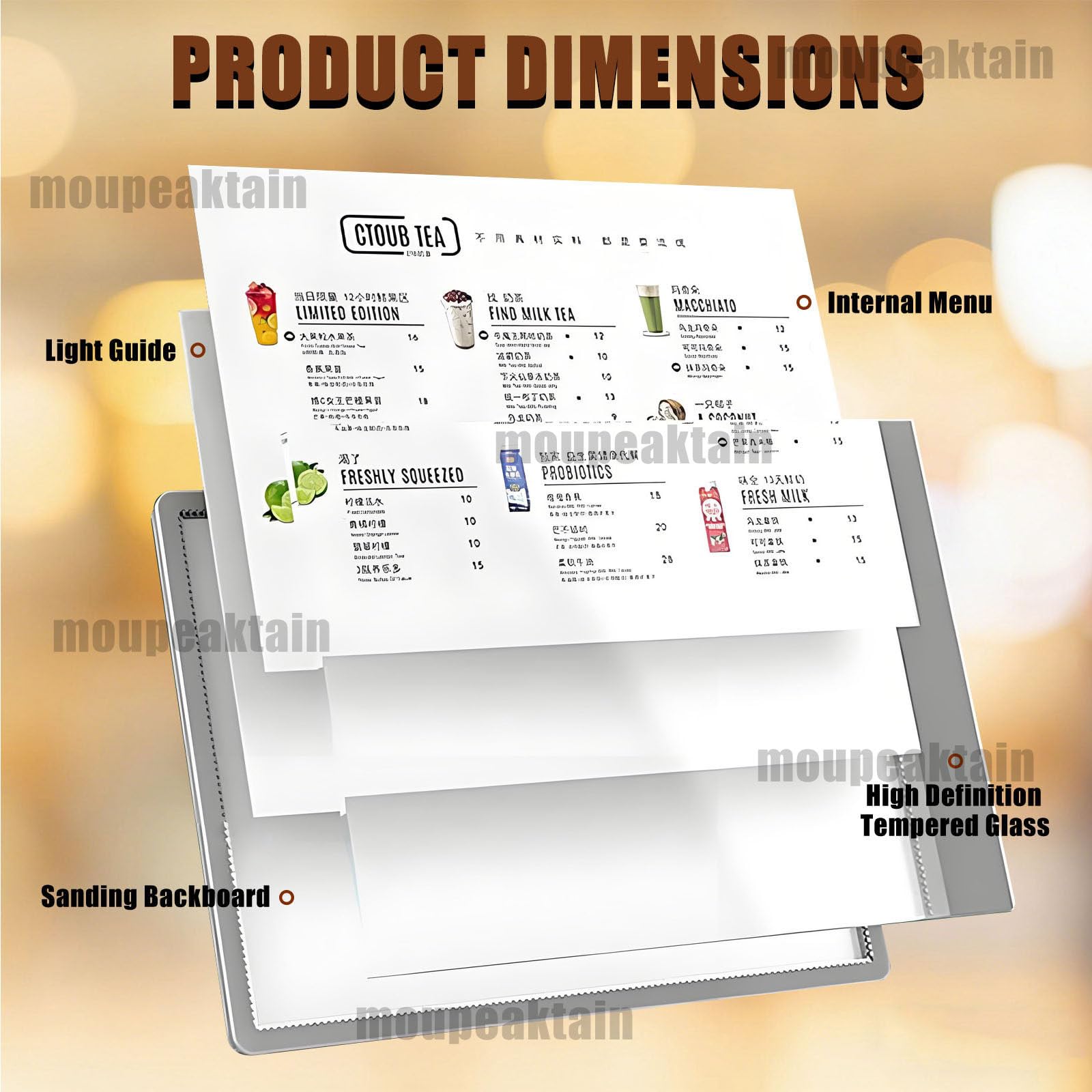 LED Leuchtkasten, Wandmontierter Fotorahmen, Menütafel Aus Aluminium Mit Klapprahmen Und LED-Beleuchtung Aus Gehärtetem Glas, Für Geschäfte, Restaurants Und Bars Black-A2