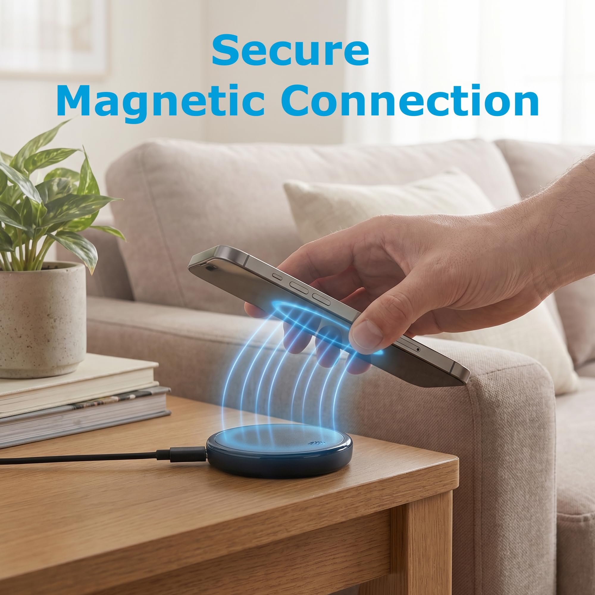 AT&T 25W Qi2 2 Pad di ricarica wireless magnetico costruito in cavo USB C | Rilevamento di oggetti estranei, allineamento magnetico, design compatto sottile, telefoni compatibili, comodino da scrivania