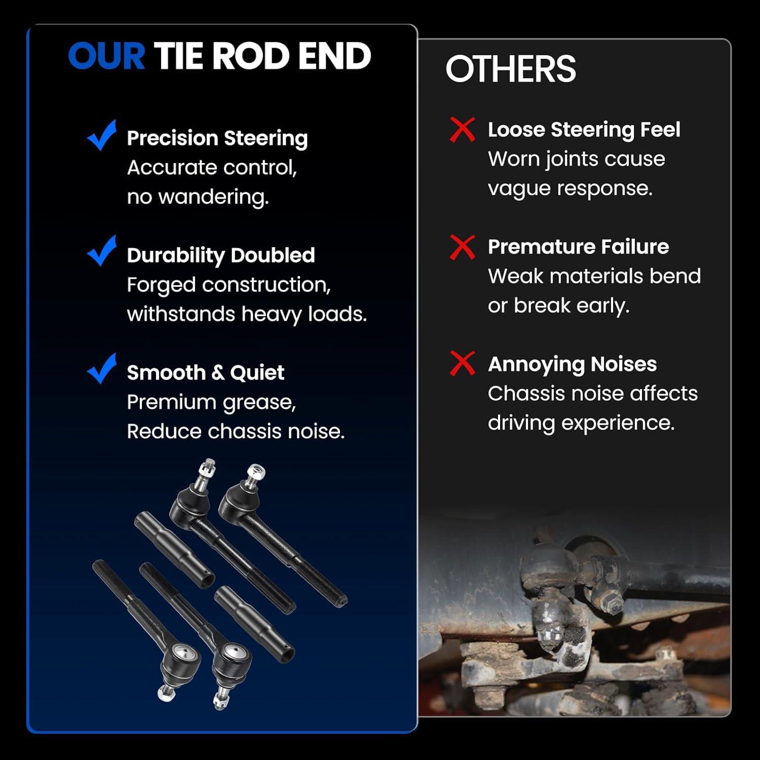 6-PC Tie Rod Ends Kits Compatible with Chevy Tahoe 1995-1999,2xOuter tie rod ES2836,2xInner tie rod ES2838,2xAdjustment Sleeve ES2004