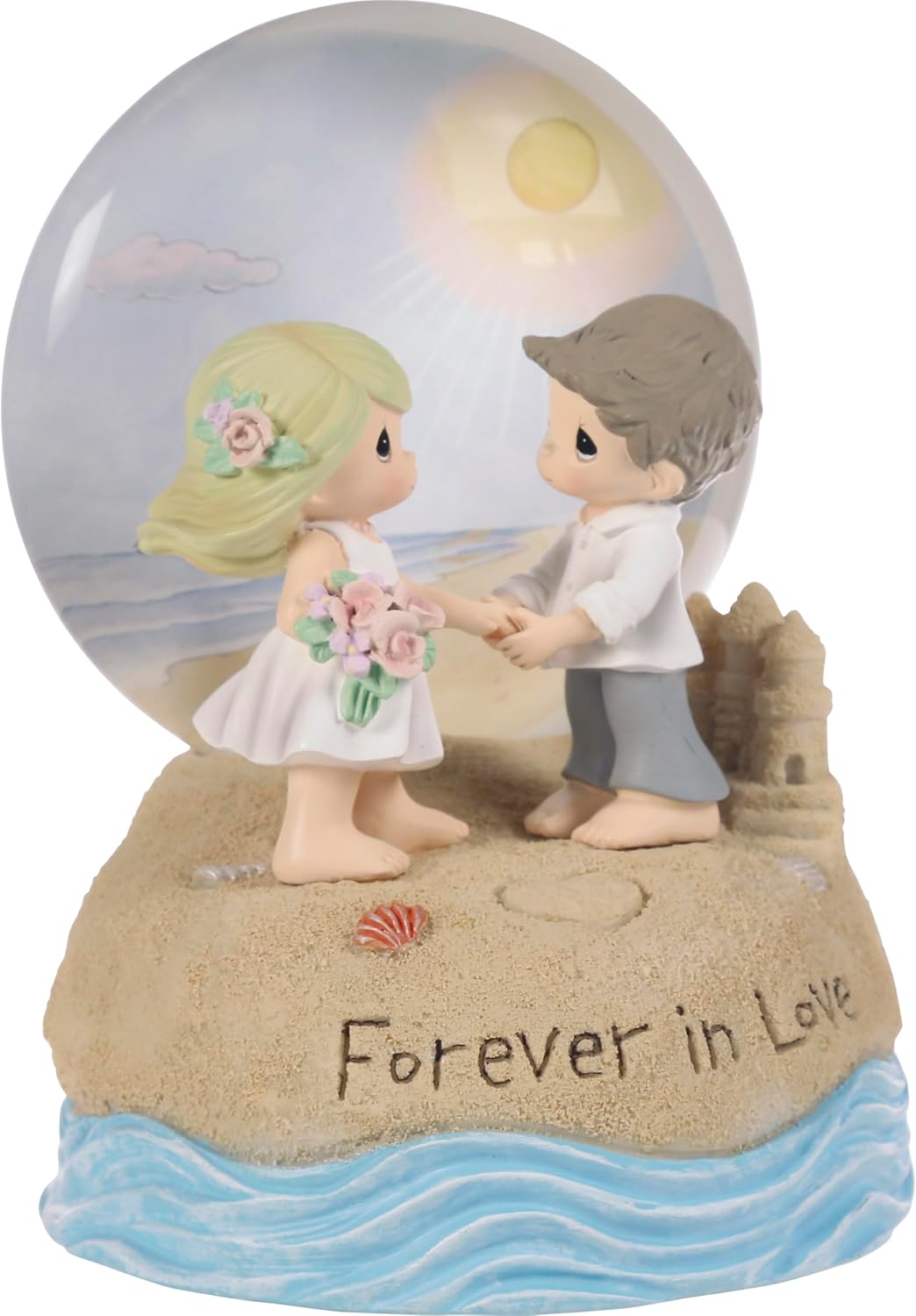 Precious Moments Couple on The Beach Light Up Snow Globe | Forever in Love Resin/Glass Lighted Musical | Wedding Gift | Gift for Newlyweds | Wedding Shower Gift | Plays Here Comes The Bride